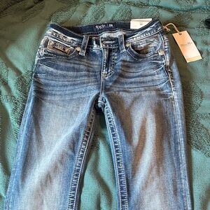 Miss Me Distressed Midrise Blue Bootcut Jeans